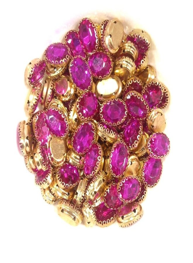 LECRAFT Jewellery Making Sew On Rhinestone/Clipstone Oval Pack of 10pc. (13 * 18, Rani Pink) - Image 1